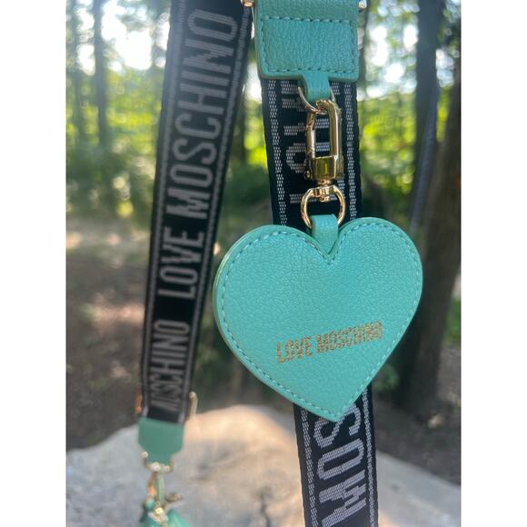 LOVE MOSCHINO Crossbody Bag PU Leather Branded Charms Zip Closure w/Dusty - Picture 12 of 15